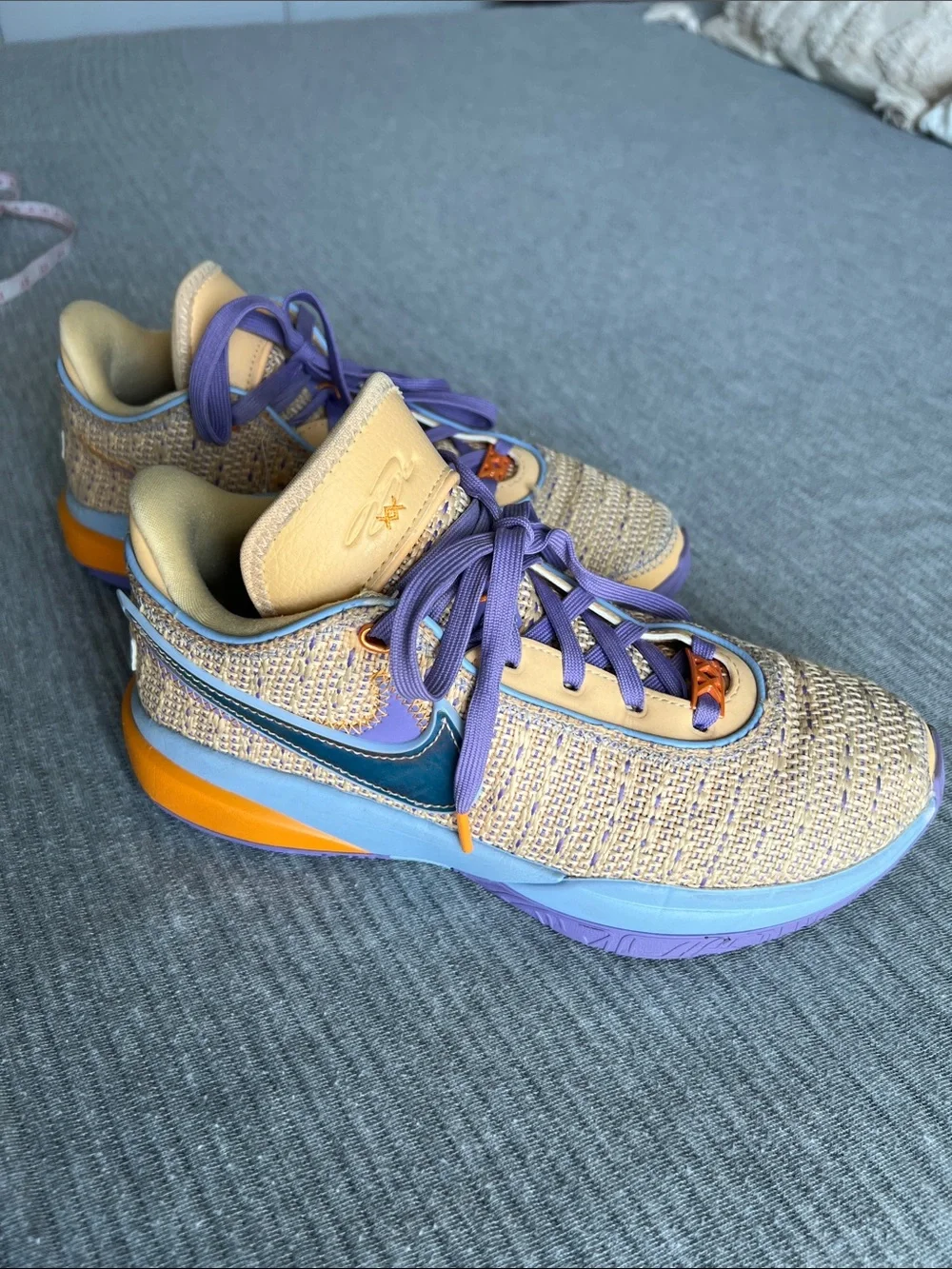Nike Big Kids LeBron XXAthletic Sneakers in Tan and Lavender with Orange Accents